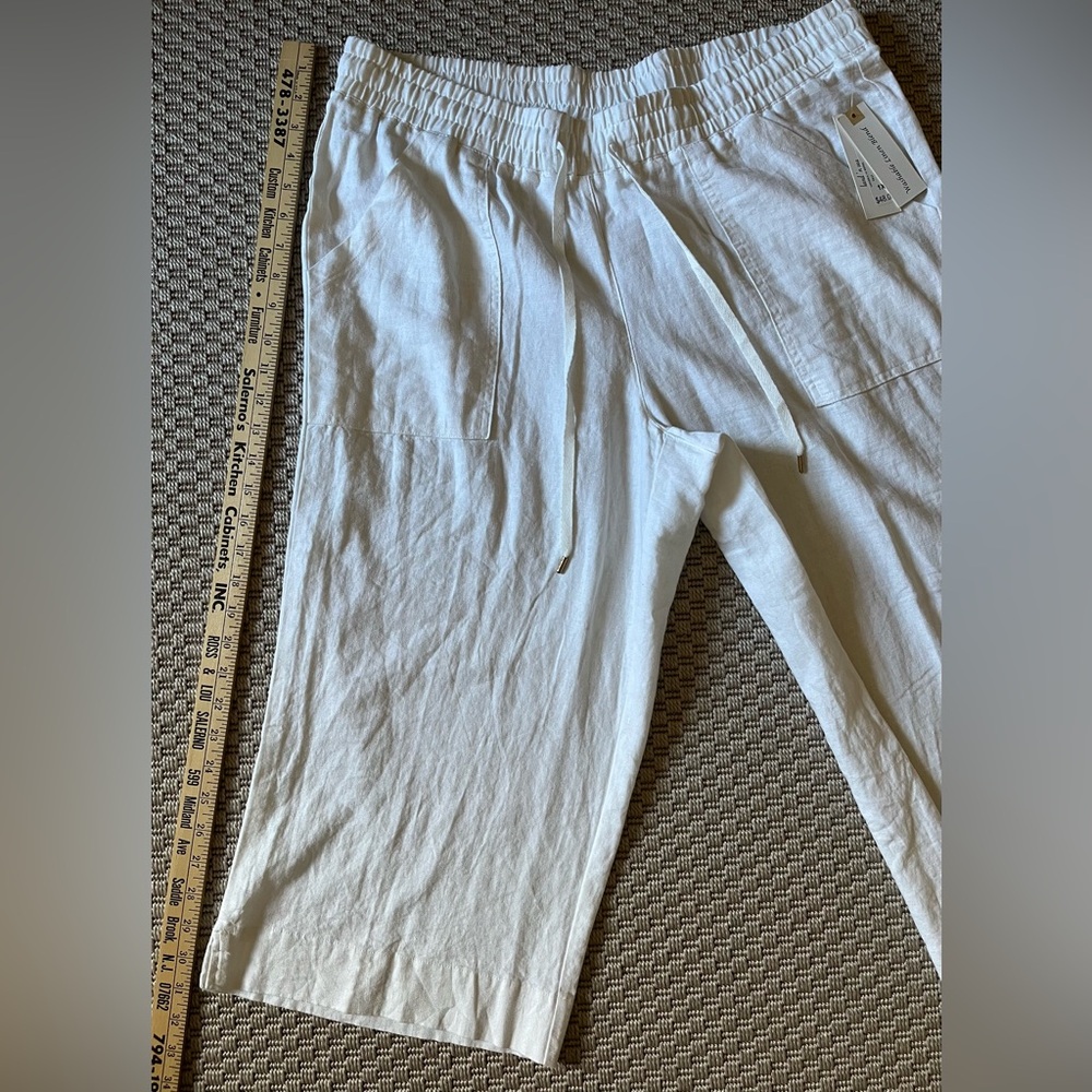 NWT -Land n Sea Linen Blend Wide Crop Pants with Elasticated Waist- White- Sz 1X - Picture 7 of 10